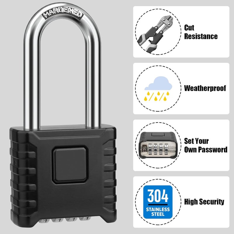 Diyife 2.3in Long Shackle Combination Padlock, Large Heavy Duty Outdoor Padlock [One-Touch Unlocking] [Weatherproof] Design of Hidden Password, High Security for Locker, Gym, Garden, Fences - Image 4